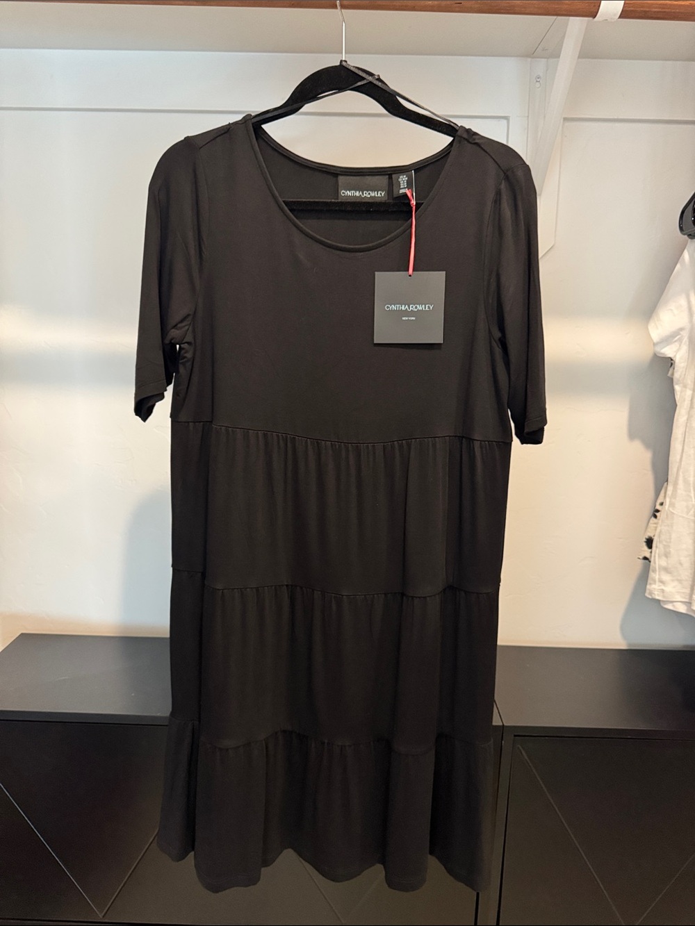 Cynthia Rowley Black Tiered Short-Sleeve Dress
